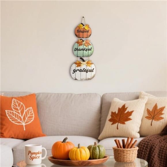 Thanksgiving Fall Decorations for Home, Wooden Hanging Pumpkin Fall Front Door - Picture 5 of 8